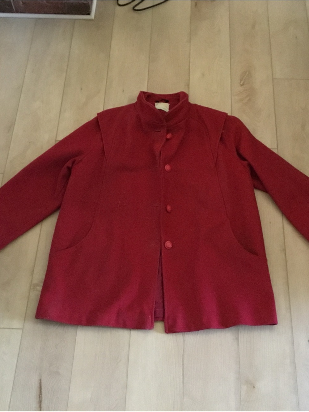 MONA LISA Vintage Bright Red Button-Up Pea Coat
